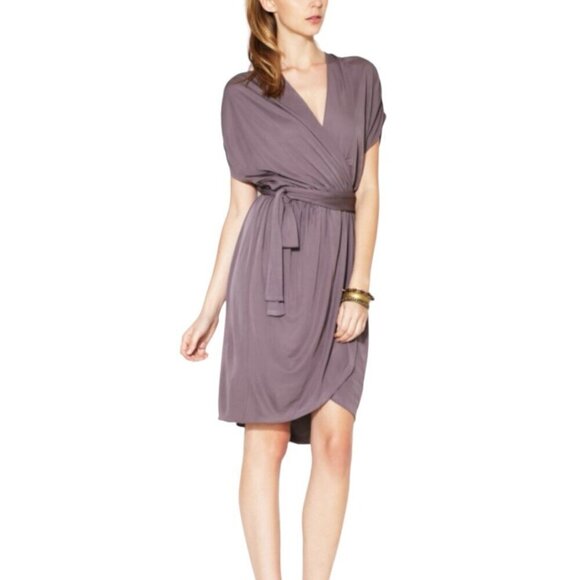 NWT COSTELLO TAGLIAPIETRA Wrap Dress Sz.6 Taupe Neutral Designer Career Drapey - Picture 2 of 14